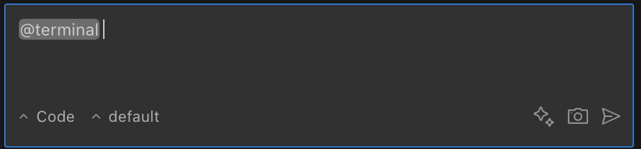 Terminal mention example showing terminal output being included in ProdE's context