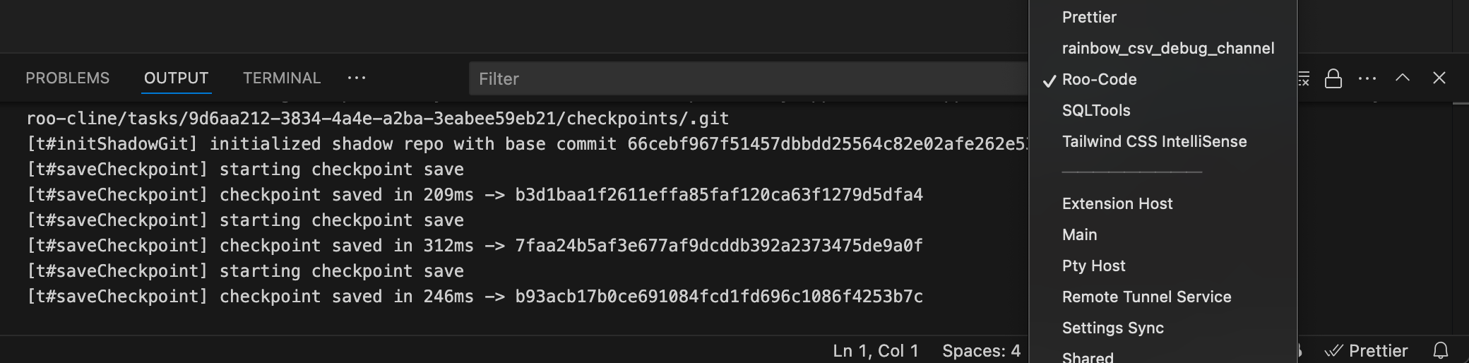 VS Code Output panel showing ProdE logs for troubleshooting